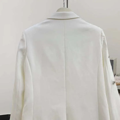 Luxury feather Faux diamond blazer Women 2025 New Double breasted rhinestones jacket High quality Loose Lady suit INKEO 4O089