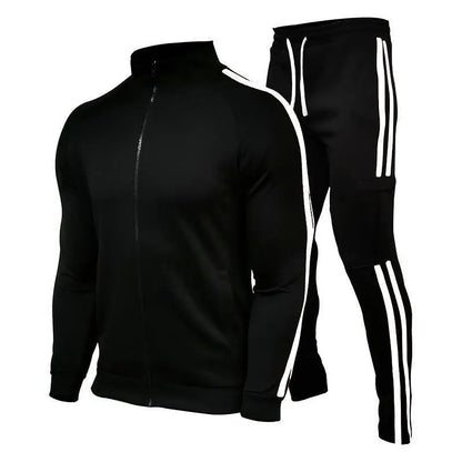 New men's cardigan stand up collar sports suit youth sportswear casual slim fit running sports two-piece set