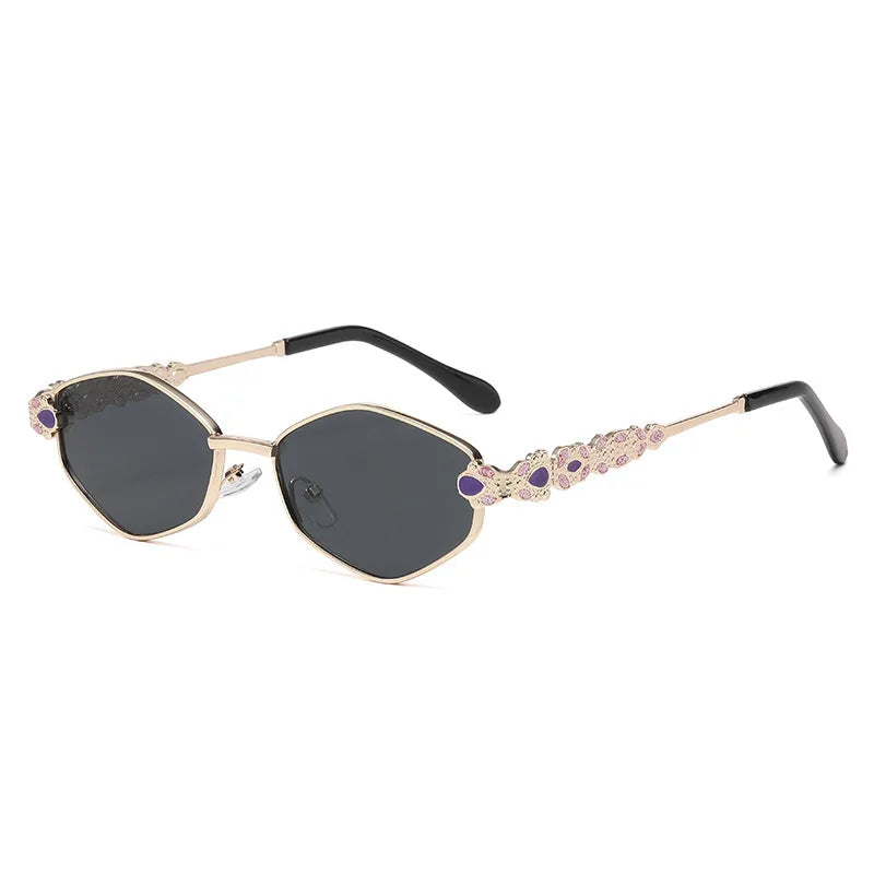 Retro Geometric Polygon Metal Frame Sunglasses with Colorful Enamel Temple Arms UV400 Trendy Women's Fashion Shades Gafas De Sol