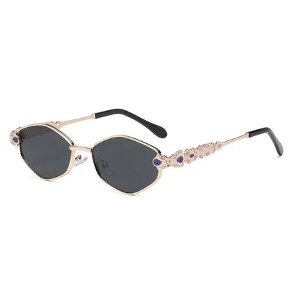 Retro Geometric Polygon Metal Frame Sunglasses with Colorful Enamel Temple Arms UV400 Trendy Women's Fashion Shades Gafas De Sol