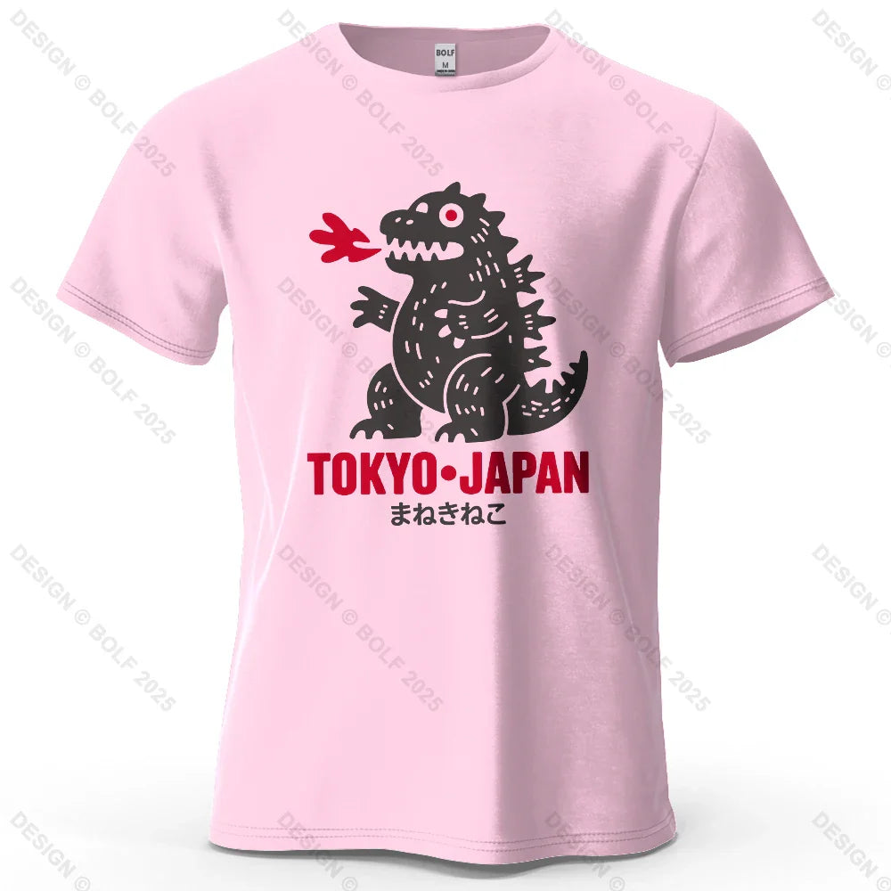 Tokyo Dinosaur Printed Men's T-Shirt 100% Cotton Oversized Japanese Harajuku Graphic Tees for Women Tops Tees Casual Streetwear