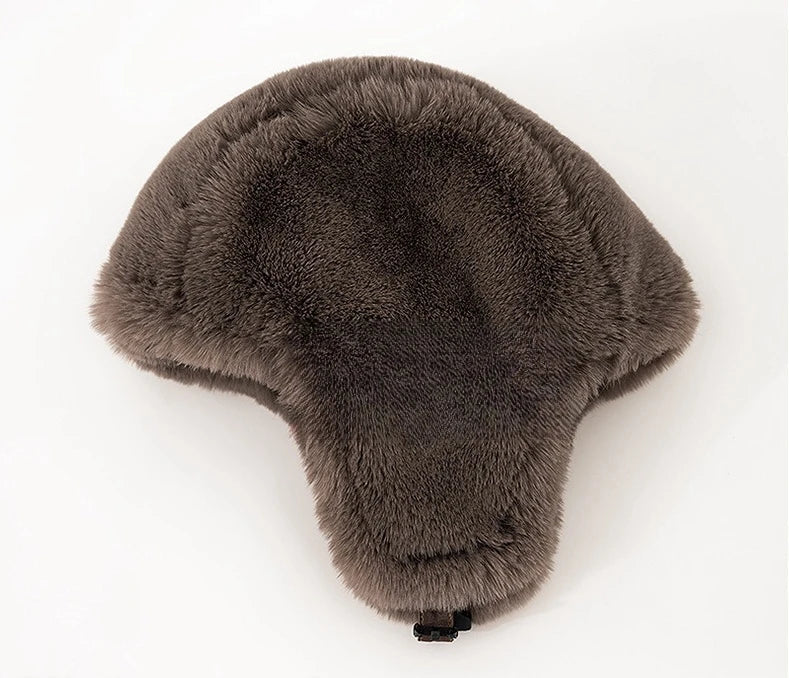 Men Winter Bomber Hat Outdoor Motorcycle Windproof Thicken Warm Faux Fur Pilot Earflap Hat Leather Thermal Ushanka