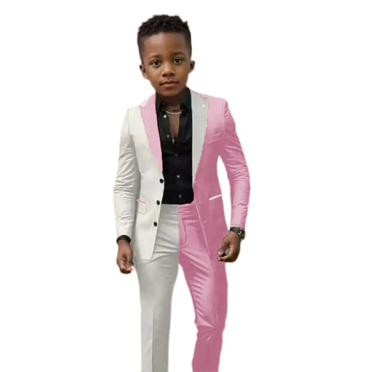 Color blocked Children's Fashionable Suit 2 Pieces Stage Performance Costumes Casual Smart Boys Tuxedo Party Outfit 2-20T