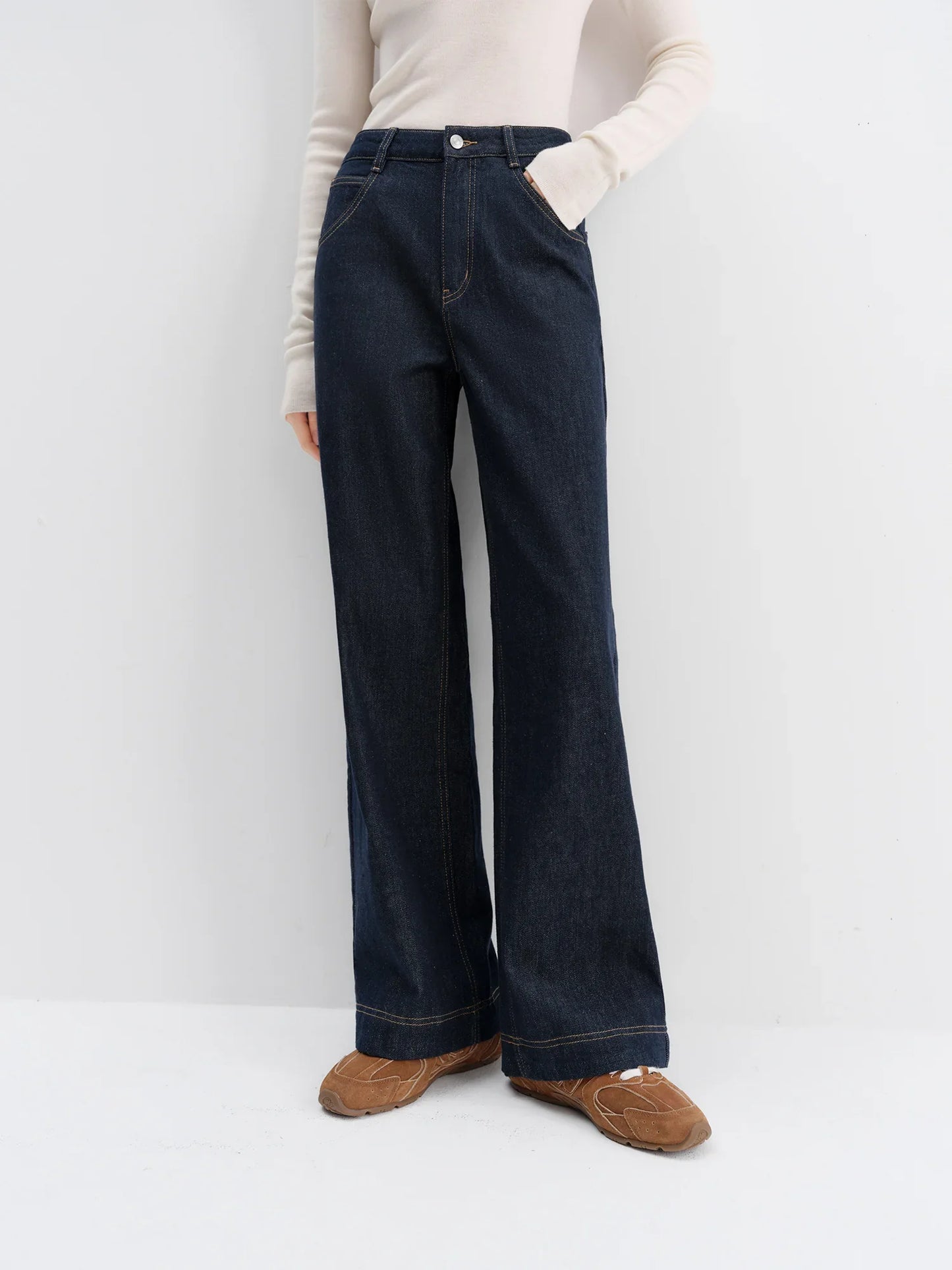 Straight High Waist Jeans for Women Winter Solid Simple All-match 2025 New Long and Short Versatile Pants Korean Style