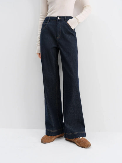 Straight High Waist Jeans for Women Winter Solid Simple All-match 2025 New Long and Short Versatile Pants Korean Style