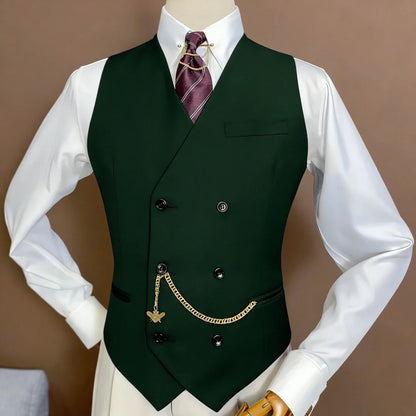Men Vest Black Double Button V Neck Solid Waistcoat For Wedding Birthday Banquet Party Office Business Work Daily Men Suit Vest