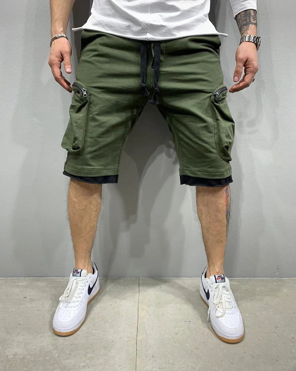Mens Summer Cargo Shorts Cotton Workout Fitness Shorts Breathable Jogger Training Gyms Bodybuilding Multi Pocket Yellow Shorts