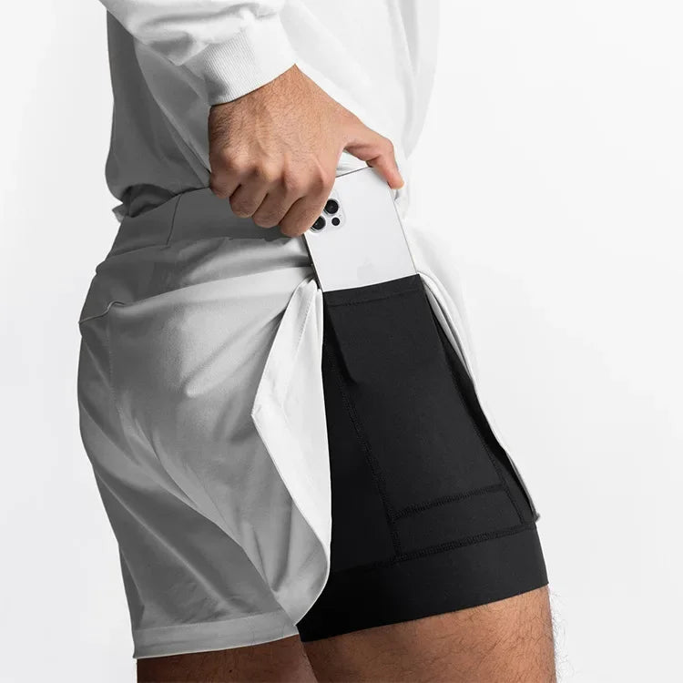Mens Gym 2 in 1 Jogger Sport Short Pants Man Quick Dry Running Workout Basketball Shorts Male Gym Fitness Sweatpant Bottoms