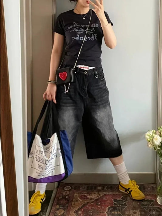 Vintage Loose Jorts Jeans Y2k Streetwear Oversize Shorts Denim Pants Korean Fashion Baggy Grunge Trouser Summer Neutral