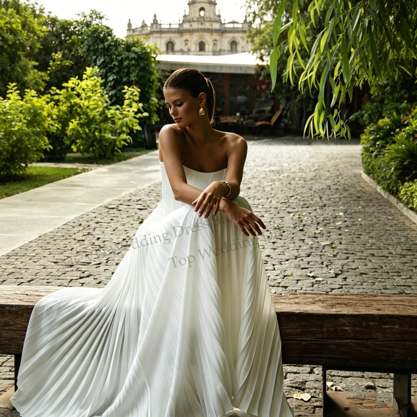 Strapless Pleated Wedding Dresses Corset A-Line Chiffon Bridal Gown Floor Length Customized Vestido De Noivas Para Casamento