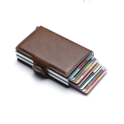 DIENQI-Carbon Credit Card Holder Men Wallet RFID PU Leather Metal Hasp Wallet Male Purse Minimalist Gifts for Men Carteiras
