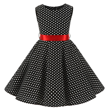 Girl's Retro Dress,Summer Princess Sleeveless Polka Dots Cotton Lightthin Romantic Floral 50s Vintage Dress Party Wedding Daliy