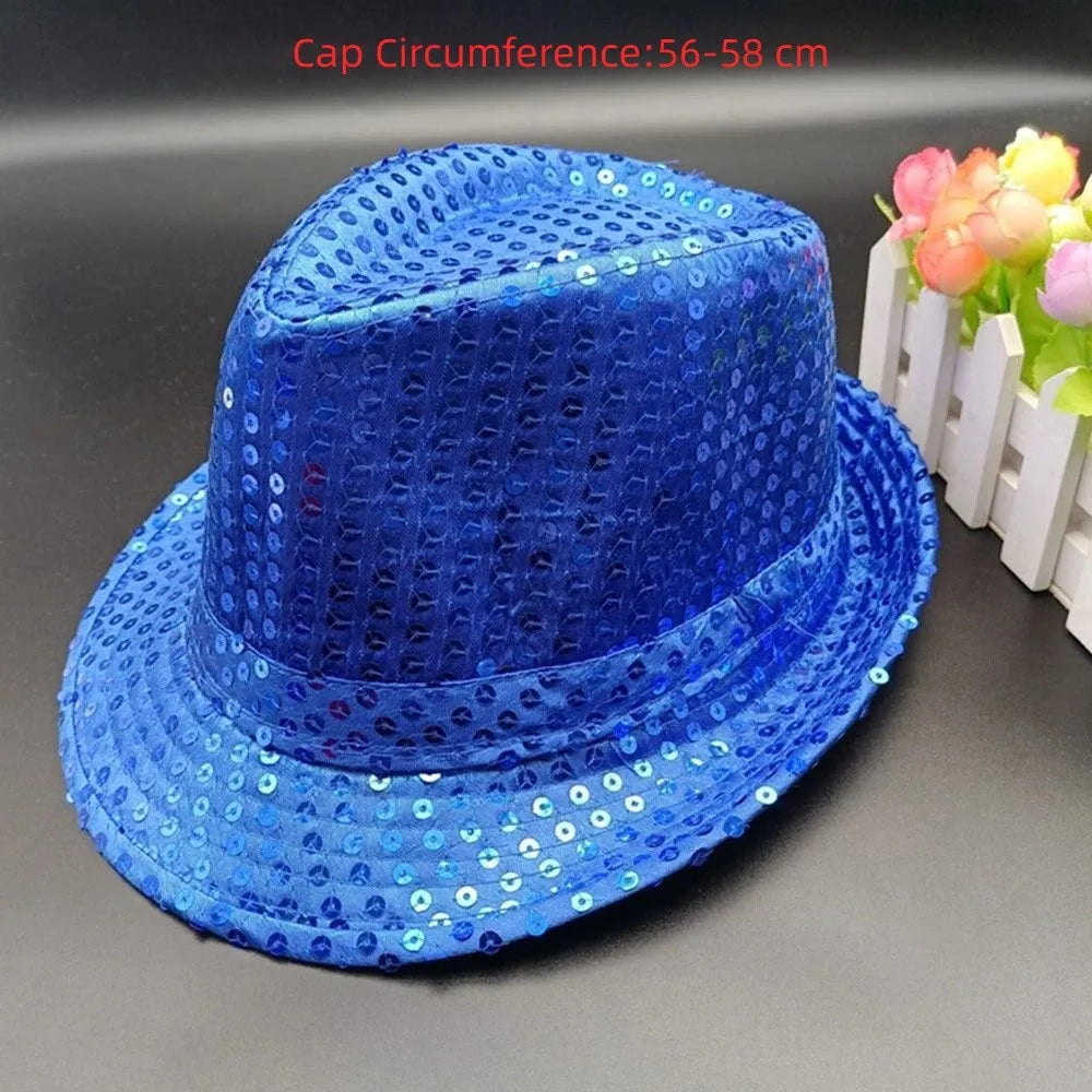 Durable Sequins Jazz Hat Masquerade Shiny Panama Cap Stage Cosplay Dance Performance Hat Holiday