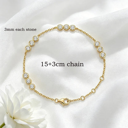 3mm Bubbles Adjustable Real All Moissanite Bracelets for Women Men Classic Lab Diamond Chain S925 Sterling Silver Jewelry