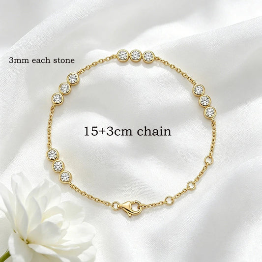 Bracelets Réglables à Bulles de 3 mm en Moissanite Véritable pour Femmes et Hommes, Chaîne Classique en Diamant de Laboratoire, Bijoux en Argent Sterling S925