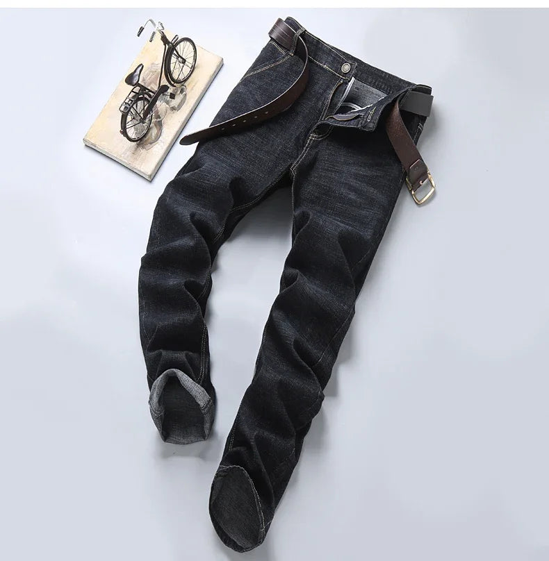 Men Fashion Straight Jeans Mens 2024 New Stretch Slim Fit Pants Comfortable Soft Business Denim Trousers Male Brand Clothing