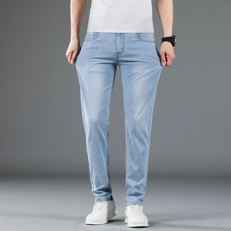 Soft Slim Men's Jeans Summer Thin Straight Business Casual Trousers Fashion Korean Comfortable Cool Brand Man Pants