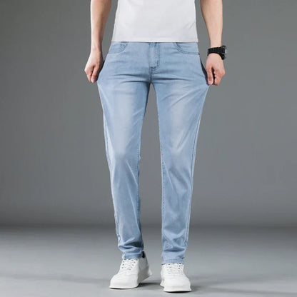 Soft Slim Men's Jeans Summer Thin Straight Business Casual Trousers Fashion Korean Comfortable Cool Brand Man Pants