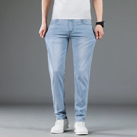 Soft Slim Men's Jeans Summer Thin Straight Business Casual Trousers Fashion Korean Comfortable Cool Brand Man Pants
