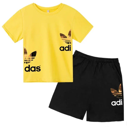 Kids Summer Leisure Letter 2pcs O-neck Short Sleeve T-shirts+Pants Suits 3-13 Years Boys Girls Casual Outfits Children Clothes