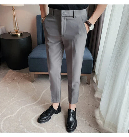 High Quality British Style Business Casual Pants Men's Spring Summer Solid Color Slim Fit Formal Wear Suit Pants Men Clothing