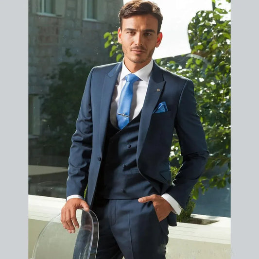 Navy Blue Men Suit Business Suits Man Slim Fit Formal Wedding Suits Grooms Tuxedos Custom Made 3 Pieces Terno Masculino Jacket