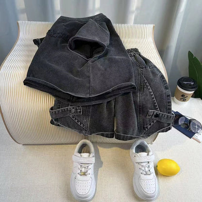 Toddler Boys 2Pcs Summer Outfits Letter Short Sleeve T-Shirt Washed Denim Shorts Set Kids Boys Casual Streetwear Clothes 2-6Year