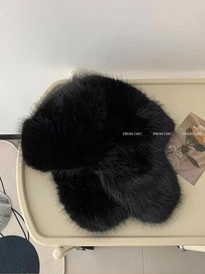 Fluffy Imitation Mink Fur Bomber Hats Men's Autumn and Winter Korean Version Plush Pilot Hat Female Ins Blogger Cycling Cold Hat