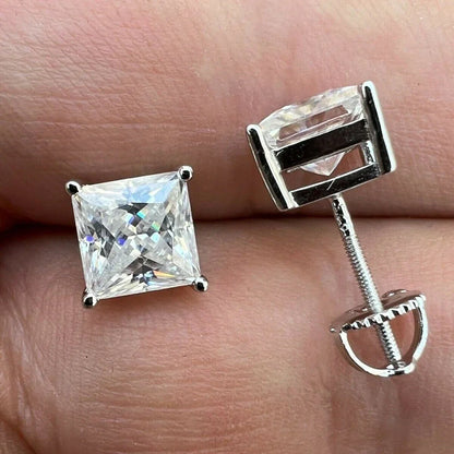 1/2/3/4carat Princess Cut Moissanite Stud Earrings Screw Back 925 Sterling Silver Square Diamond Stud Earring for Women Men Gift