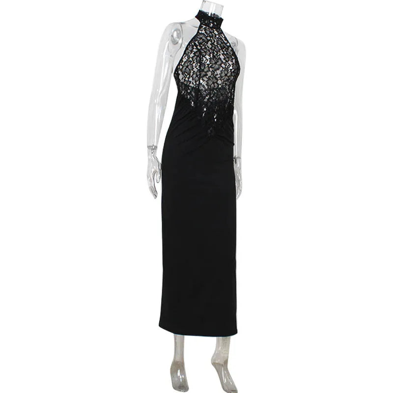 Lace Patchwork Dresses For Women Fashion Sexy Streetwear Solid Sleeveless Tank Sheath Hip Wrap Long Vestidos Robe Female Elegant