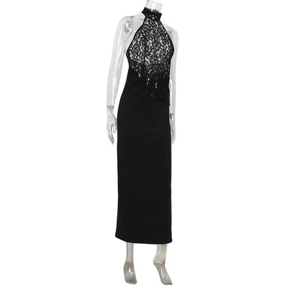 Lace Patchwork Dresses For Women Fashion Sexy Streetwear Solid Sleeveless Tank Sheath Hip Wrap Long Vestidos Robe Female Elegant