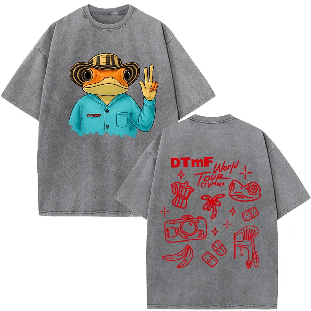 Washed Vintage Rapper Bad Bunny T-shirt Debi Tirar Mas Fotos DTMF World Tour Album T Shirts Men Women Fashion Hip Hop T-shirts