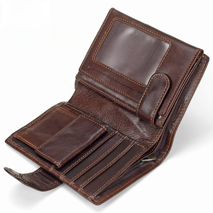New Men Wallet Cowhide Genuine Leather Wallets Coin Purse Clutch Hasp Open Top Quality Retro Short Wallet Multi Cards Slots