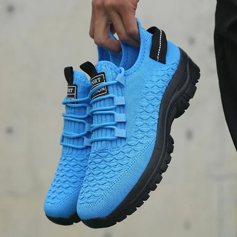Men's Bright Yellow Outdoor Sneakers Breathable Mesh Construction Shock Absorbing Sports Shoes Stylish Trendy Adventure Footwear