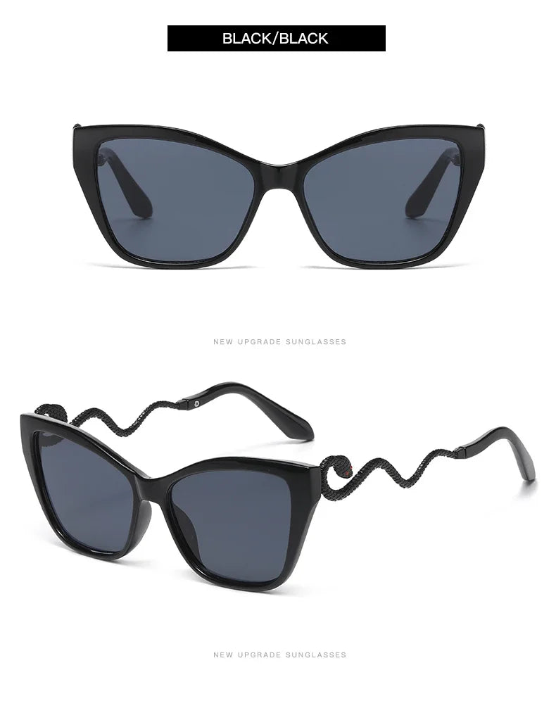 Fashion Large Frame Cat Eye Sunglasses Women Gradient Glasses Punk Color Block Design Sexy Ladies Metal Snake Eyeglasses