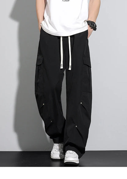 Big Size 8XL Men Casual Pants Elastic Waist Cargo Trouser Male Scimitar Banana Curved Plus Large Drawstring Fashion Straight 6XL