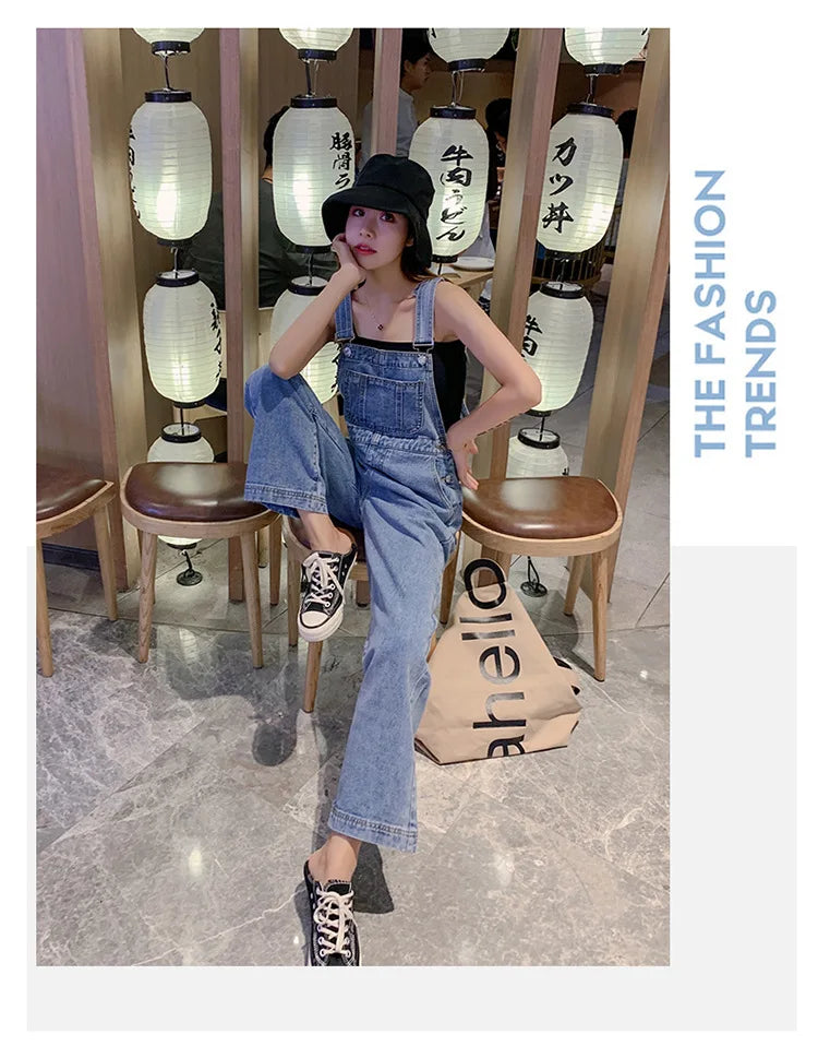 High Waist Wide Leg Denim Overalls Women's Loose Fitting Slimming Summer New Sle Gold nce Faionable Jeans