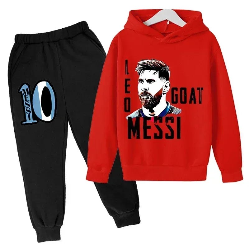 Spring Autumn Children's Hoodie Set Messi Avatar Printed Sportswear Hoodie Pants Suit 2-piece Set Boy Girl Kid Clothes Tracksuit