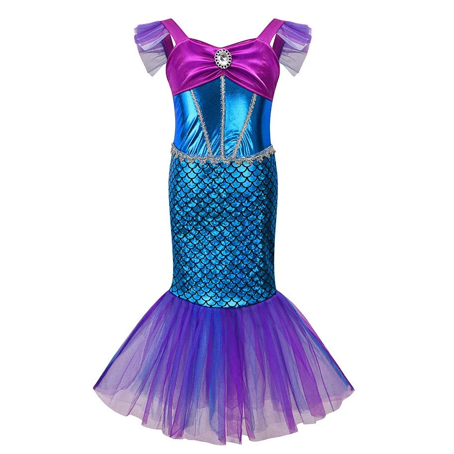 Summer Girl Mermaid Dress For Children Birthday Party Princess Cosplay Costume Ariel Halloween Fantasy Dress Summer Elegant Gown
