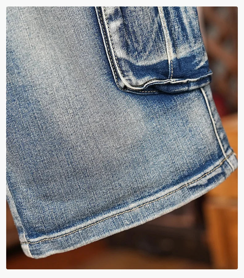 American Style Workwear Denim Shorts Summer Elastic Outdoor Trendy Brand Multi-pocket Loose Shorts Y2k Street Knee-high Pants