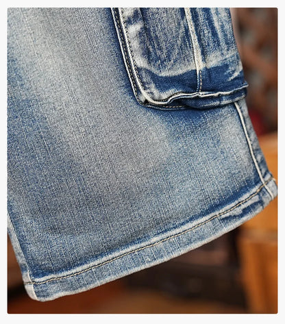 American Style Workwear Denim Shorts Summer Elastic Outdoor Trendy Brand Multi-pocket Loose Shorts Y2k Street Knee-high Pants