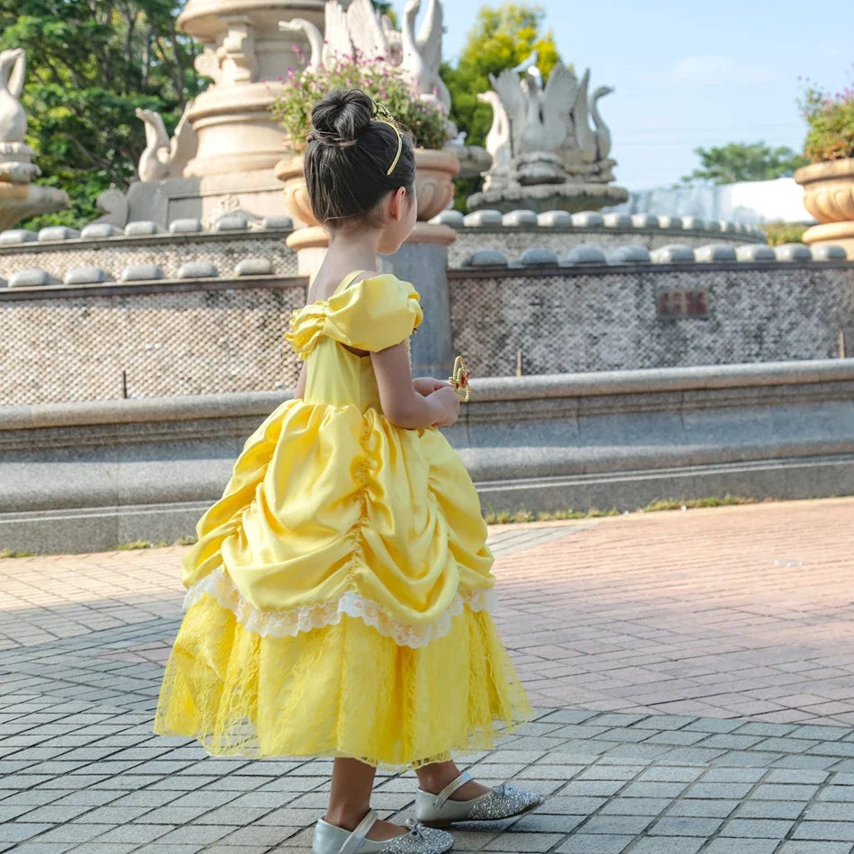 Girl Belle Dress Beauty Cosplay Costume Princess Deluxe Applique Outfit Children Birthday Party Elegant Gown Fairy Disguise Sets