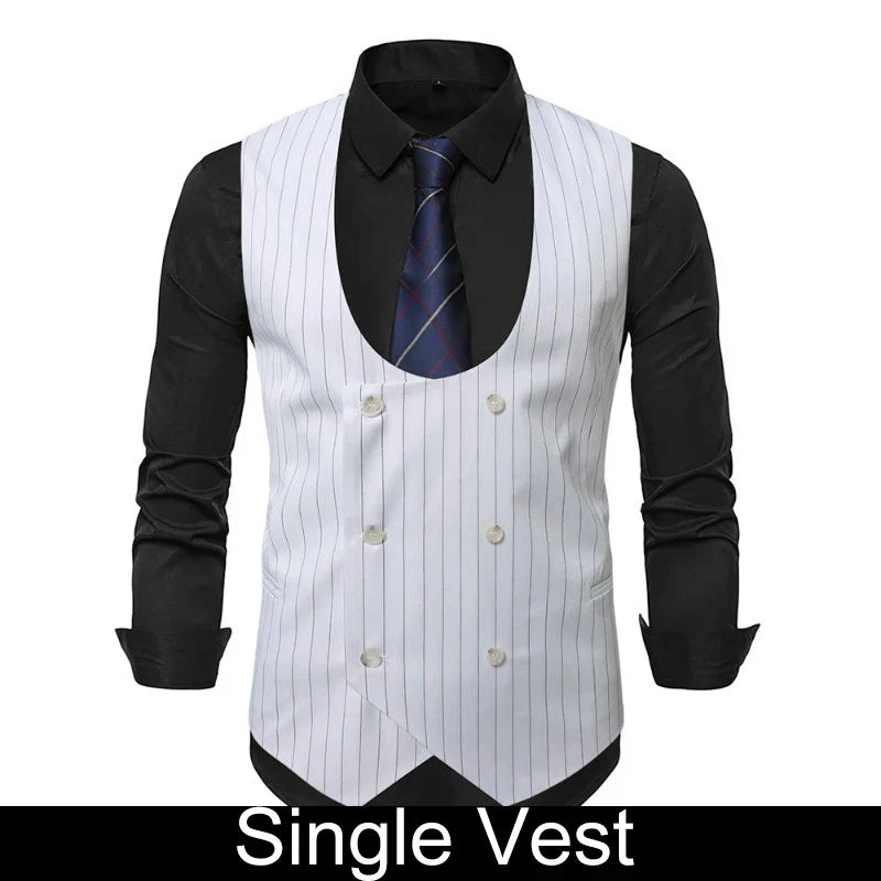Man Suit Vest Vintage Striped Double-breasted Men Waistcoat British Style Slim Sleeveless Casual Versatile Male Vest