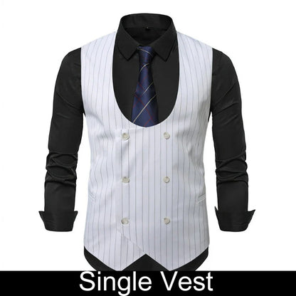 Man Suit Vest Vintage Striped Double-breasted Men Waistcoat British Style Slim Sleeveless Casual Versatile Male Vest