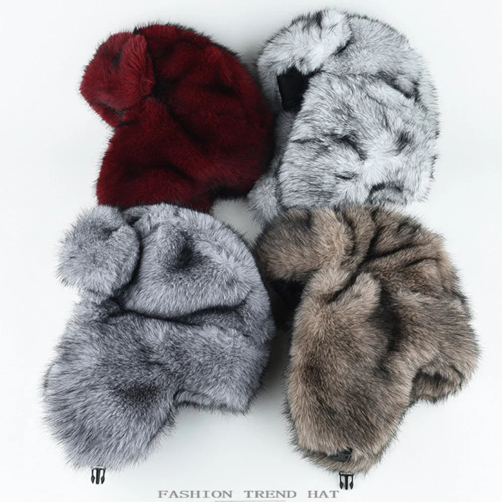 Bumper Hat Thick Warm Winter Fluffy Fur Hats for Men Women Windproof Snow Ski Earflap Cap Male Female Russian Hat Ushanka