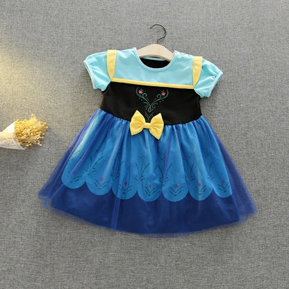Toddler Girls Summer Cotton Short Sleeve Knee Lenth Dress Kids Elsa Anna Dress Up Clothing Little Girls Snow White Dresses XMZ65