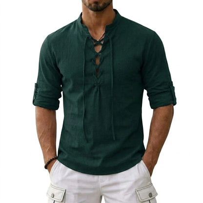Men's Long Sleeved Linen T-Shirts Medieval Vintage Viking Top Cotton Shirts Men Halloween Costume Breathable Tops Yoga Shirts