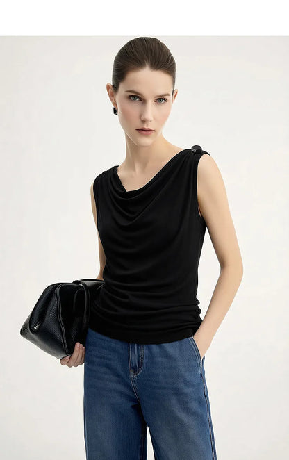 Cowl Neck Women's Tank Top 2026 Summer New Stretch Knit Sleeveless Camisole Loose Casual Holiday Vest For Women 12622062