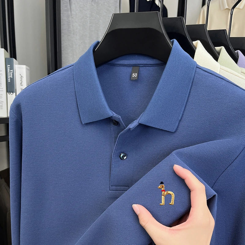 Original Brand Men's Polo Shirt 100 Cotton Lapel Dog Embroider Long Sleeve T-Shirt Autumn New Business Casual Handsome Men'swear