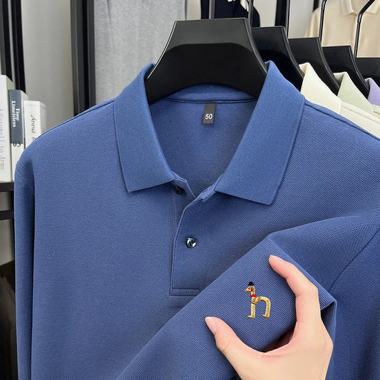 Original Brand Men's Polo Shirt 100 Cotton Lapel Dog Embroider Long Sleeve T-Shirt Autumn New Business Casual Handsome Men'swear